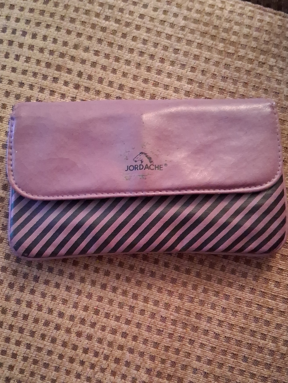 Jordache Lilac and Black Striped Clutch Wallet